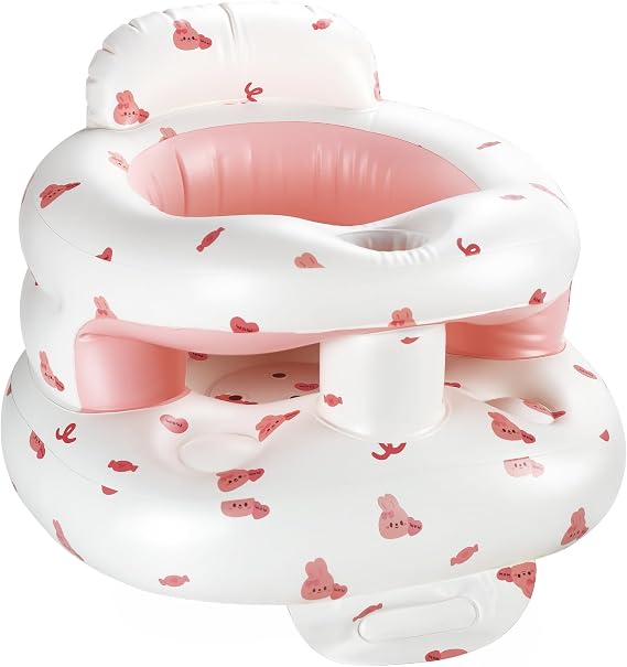 Inflatable Baby Seat with Tray, Comfortable Sit Me Up Floor Seat for Kids Learning to Sit, Portable Built in Air Pump Blow Up Baby Chair, Sitting Support Infant Chair for 3 Months Up (Pink Guardrail)