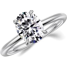MOOSEA 2ct Oval Moissanite Rings for Women, D Color VVS1 Clarity Lab Created Diamond Rings 14K White Gold Vermeil 4 Claw Moissanite Engagement Rings for Women Wedding Rings Anniversary Jewelry Gifts