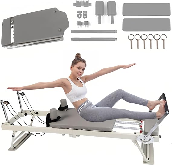 Compact Pilates Reformer Machine,Home Foldable Pilates Reformer Suits for Studio Gym Yoga
