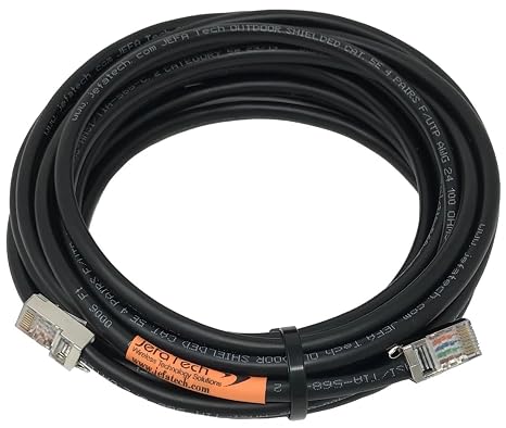 1ft Shielded Cat5e Outdoor Ethernet Cable Direct Burial, UV Rated, PoE, 24AWG Solid Copper, RJ45, ESD Drain Wire