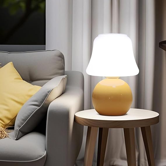 MLOQI Mushroom Table Lamp Aesthetic Glass Room Decor, Cute Night Light (Orange B) [Energy Class F]