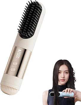 2026 Upgraded Go Brush Pro for Short Hair, 3 Heat Settings for All Hair Types, 30s Fast Heat, Ionic & Ceramic Care, Cold Air Mode, 2500mAh USB-C Rechargeable Straightening Brush Beige