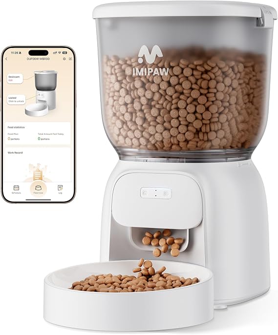 IMIPAW PET Automatic Cat Feeder WiFi: 5G Smart Auto Pet Feeder with App Remote Control- Timed Feeding Cat Food Dispenser with Airtight Lock-Fresh- Easy to Clean& Dual Power Supply 1-10 Meals per Day