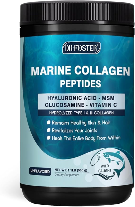 DRFOSTER Marine Collagen Peptides Powder, Multi Type I & III, 50 Servings