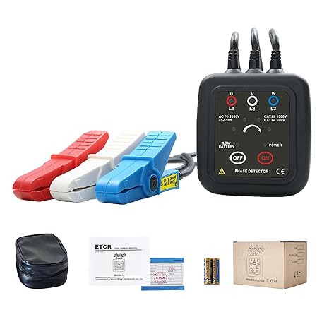 ETCR1000C Non-Contact Phase Sequence Tester Phase Rotation Meter | For insulated wires 0.06-0.6in (1.6-16mm) diameter, suitable for AC 70-1000V phase sequence testing