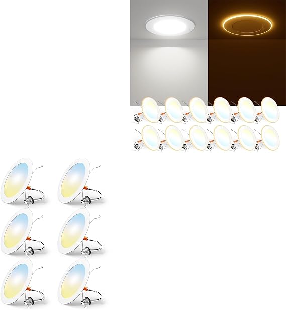 FREELICHT Downlight& Night Light Total 18 Packs 6 Inch 5CCT Flat LED Can Lights, 10W=110W, 1000LM, IC & Damp Rated, ETL & FCC Certified