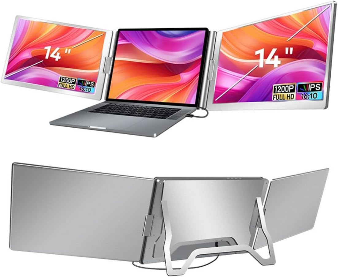 Ultrax 14" İkili Taşınabilir Monitör, Çoklu Ekran 1200p Notebook Monitör, Tek Kablo