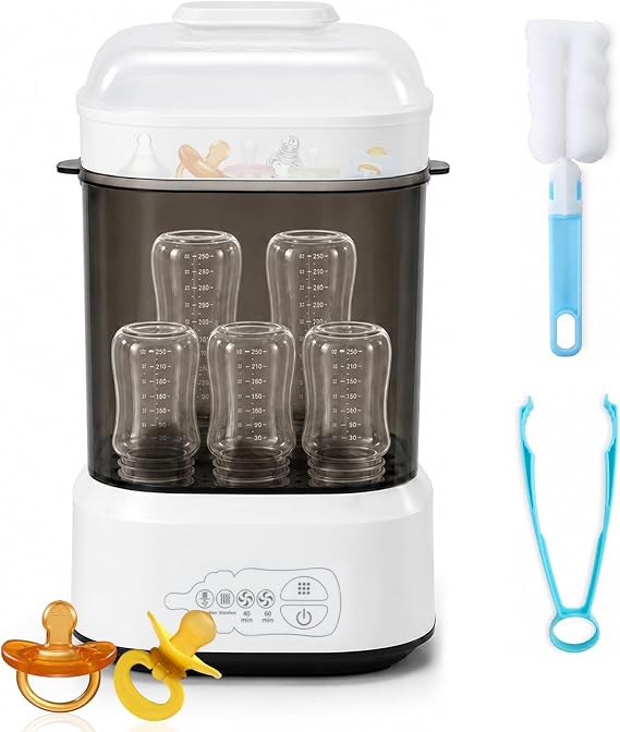 Baby Bottle Steriliser and Dryer, Auto Baby Bottle Steriliser, Electric Steam Steriliser for Baby Bottles, Breast Pump Accessories & Baby Stuff, Hold 5 Bottles and Pacifiers