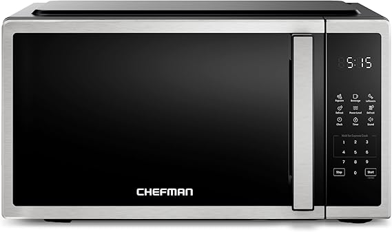 Chefman Compact Countertop Microwave, 0.7 Cu Ft, 700W, Stainless | 10 Power Levels, 3 One-Touch Presets, +30 Second Button, Time & Weight Defrost, Mute Option, Child Safety Lock, Digital Timer