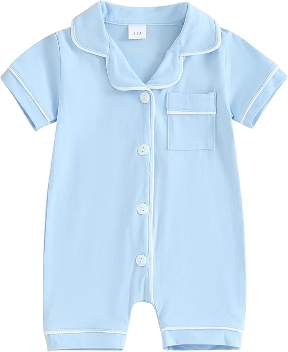 Baby Boy Girl Pajamas Romper Cute Short Sleeve Button Down Jumpsuit Sleepwear Infant Sleepers