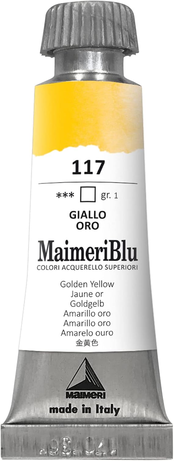 MaimeriBlu 12ml Single-Pigment Watercolor Paint - Golden Yellow PY183 Professional Watercolor Paint - Lightfast and Transparent Watercolor Paint Tube for Artists