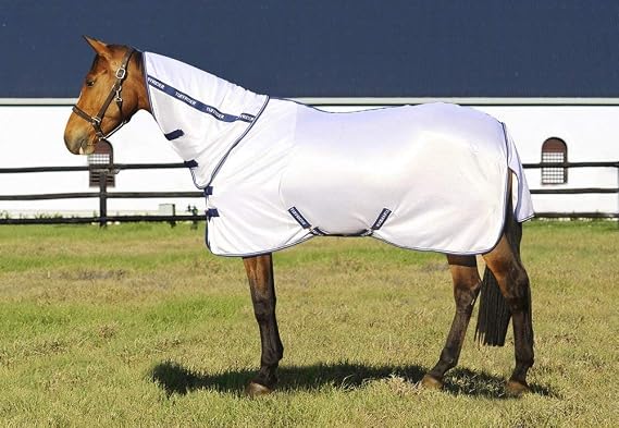 TuffRider Comfy Mesh Combo Neck Fly Sheet | UV Protection Horse Sheet with Neck Cover, 190 Grams Breathable Polyester Mesh - White - 72