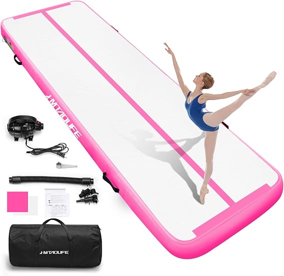 Inflatable Air Gymnastics Mat Tumble Track, 6.6/10/13/16/20ft Tumbling Mat Air Tumbling Track, Air Training Mat with Air Pump for Home/Water Fun/Gym/Yoga/Training/Cheerleading
