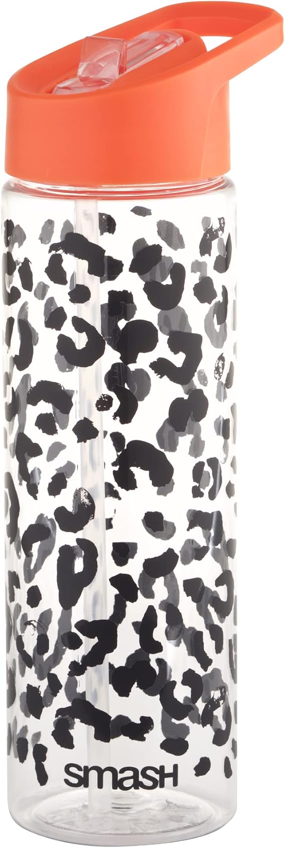 Smash Sipper Water Bottle with Straw 700m Black/Coral Leapard Print Design