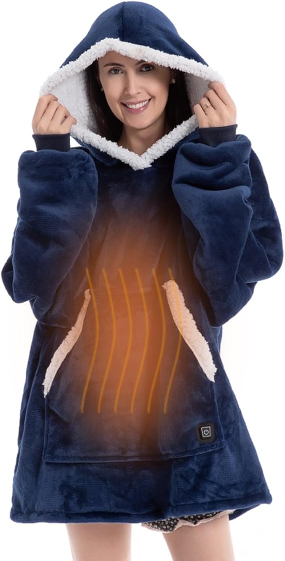 Heated Wearable Blanket Oversized Lazy Hoodie with Large Heating Area on Back Short Version