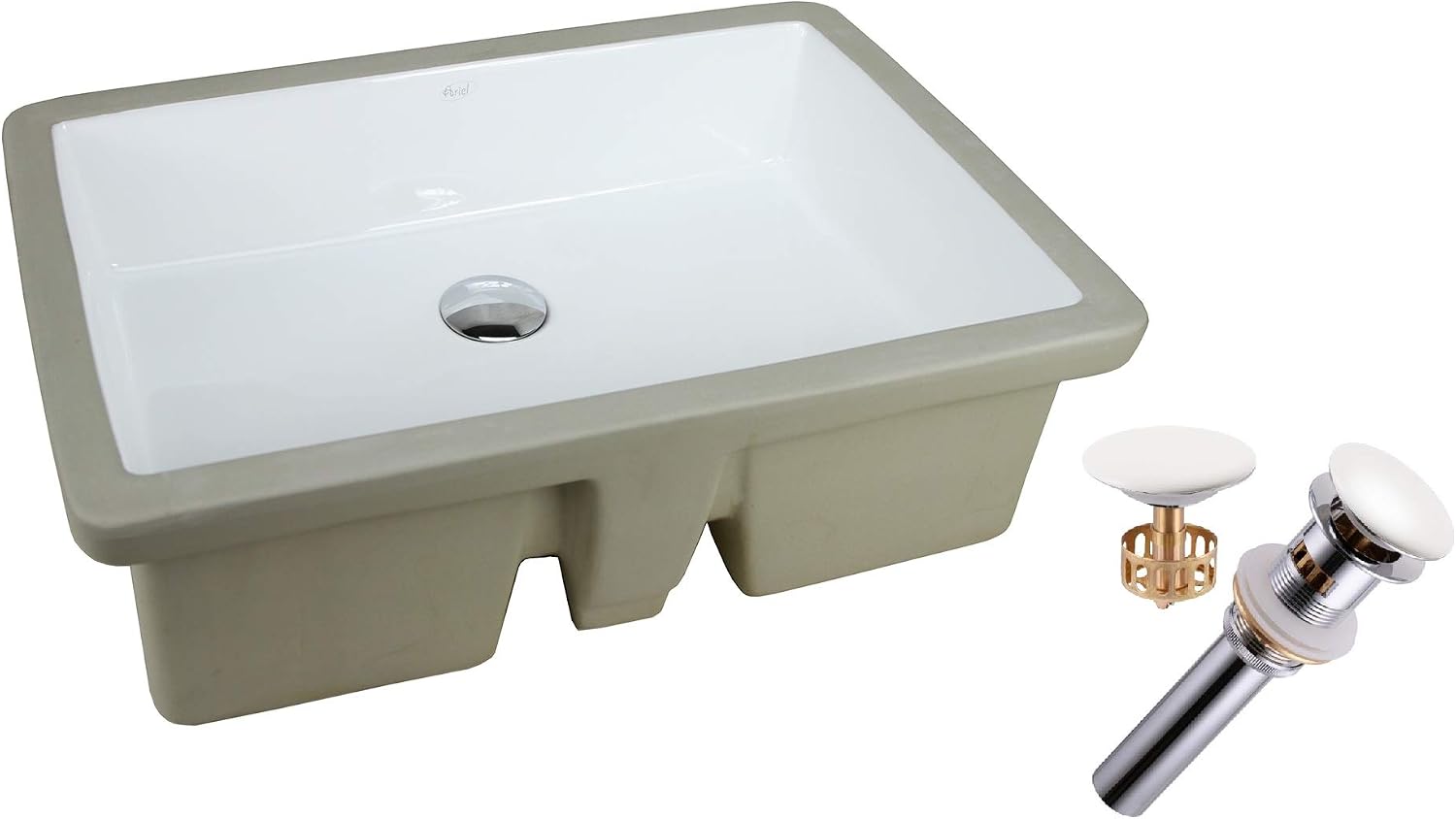 KINGSMAN Rectrangle Undermount Vitreous Ceramic Lavatory Vanity Bathroom Sink Pure White 22 INCH with Pop-up Drain