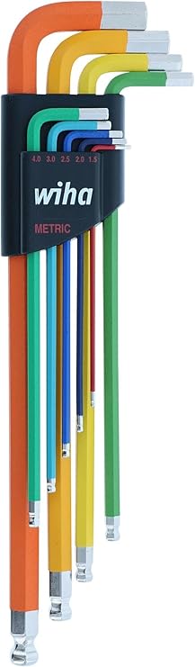 Wiha 66980 Ball End Hex L-Key Set, 9 Piece, Metric | Color Coded, Textured Grip, Includes Holder