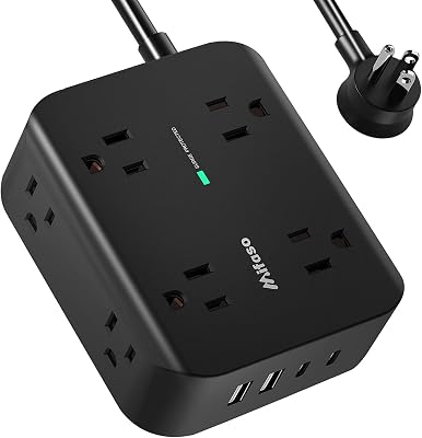 25FT Extension Cord - 8 Outlets Surge Protector Power Strip with USB Ports, Heavy-Duty Braided Extension Cord with Multiple Outlets, Flat Plug, Circuit Breaker, Charging Station Overload Protection