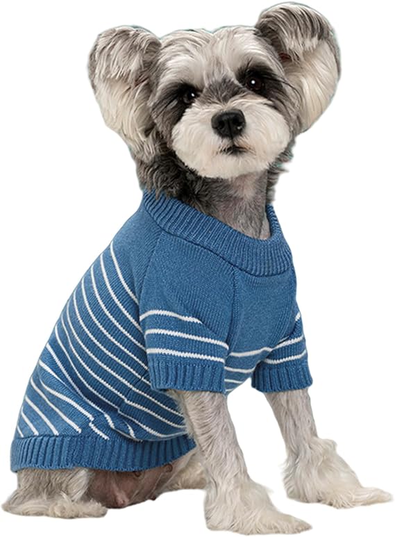 Dog Knitted Sweater,1PC Stripped Puppy Cat Sweater,Winter Warm Pet Clothes for Cats Small Dogs Chihuahua Bulldog Pug Beagles Dachshund Yorkie (Blue, Small)