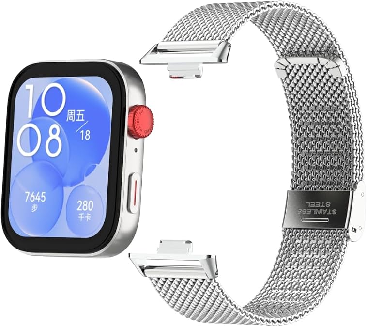 HOPMC Straps Adjustable and Comfortable With HUAWEI Watch Fit 3/4 /4 Pro/5 Strap Metal Case 18mm Stainless Steel Mesh Replacement Straps for HUAWEI Watch Fit 3