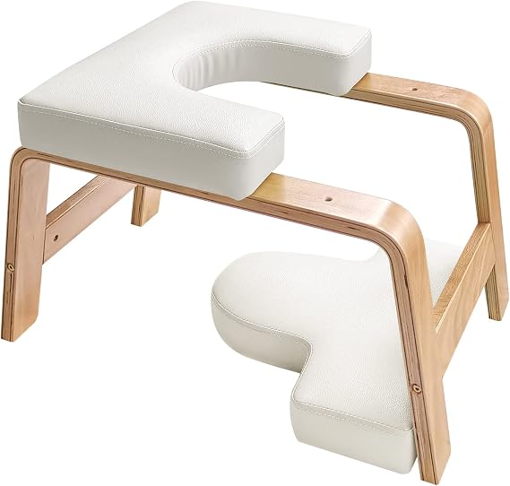 Restrial Life Yoga Headstand Bench- Stand Yoga Chair for Family, Gym - Wood and PU Pads - Relieve Fatigue and Build Up Body (White), 25*16.14*15.75inch