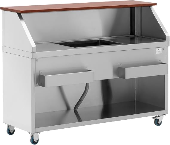 Royal Catering Mobile Bar Station - With Ice Container & Bottle Holder - 150 Cm Wood-Look Counter - Drinks Station - Cocktail Station