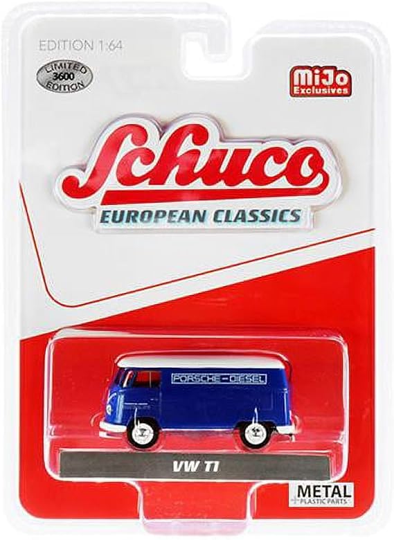 Volkswagen T1 Panel Bus Porsche Diesel Blue with White Top European Classics Series Limited Edition to 3,600 Pieces Worldwide 1/64 Diecast Model by Schuco 4800