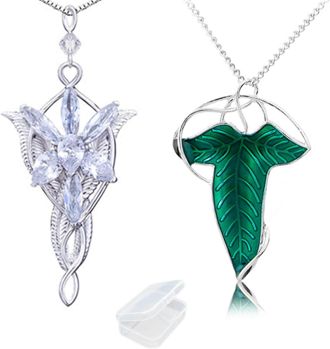 PPX 2 Pcs Leaf Pendant Chain Necklace Princess Chain with Transparent Jewelry Box