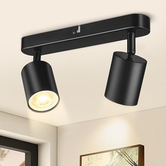 Spot Lights Ceiling, 2 Way Spotlight Ceiling Lights, Adjustable LED Ceiling Spotlight Bar with GU10 Socket, Black Light Fittings Indoor for Kitchen, Bedroom, Hallway, Living Room (Bulbs Not Included)