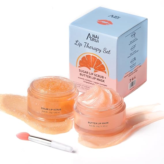 ANAI RUI Lip Scrub & Lip Mask Set, Graperuit | Hydrating Lip Overnight Treatment For A Softer & Smoother Pout, Lip Exfoliator Scrub & Moisturizer Set, Vegan & Cruelty-Free