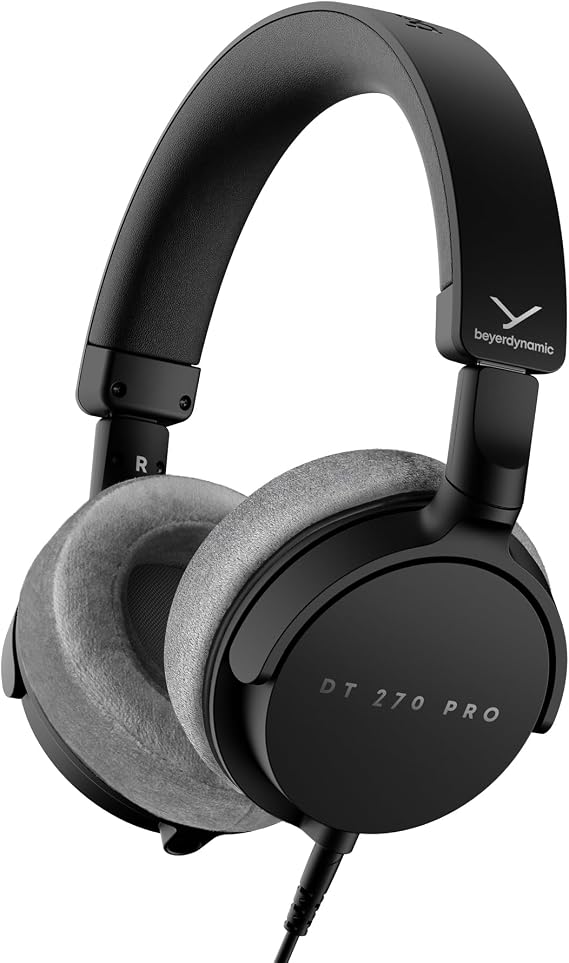 beyerdynamic DT 270 PRO, Wired Headphones, Home Recording, Monitor, Stereo, 3m Cable, Black with Gray Ear Pads