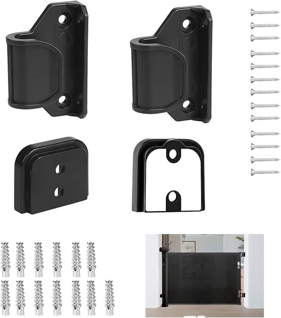 2 Pack Black Retractable Baby Gate Replacement Part with Anchors and Screws