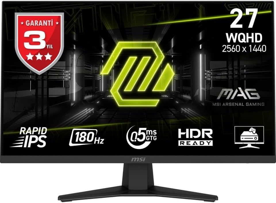 MSI 27" MAG 274QF, Gaming Monitör, WQHD, 16:9, Flat, Rapid IPS, 180Hz, 0.5ms (Min.), Adaptive-Sync