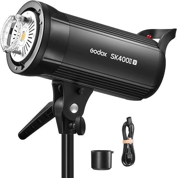 Godox SK400II-V 400Ws Photo Studio Strobe Flash Monolight Light with Bowens Mount, 10W LED Modeling Lamp for Studio Shooting with Built-in Godox 2.4G Wireless X System(SK400II-V)