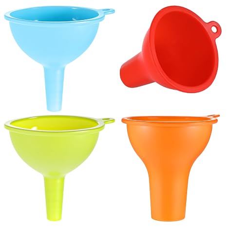4Pcs Funnels for Kitchen Use Filling Bottles Silicone Wide Mouth Funnel Two Size, Flexible Condiment Funnels Kitchen Gadgets Accessories 1/0.5 Inch Wide Mouth