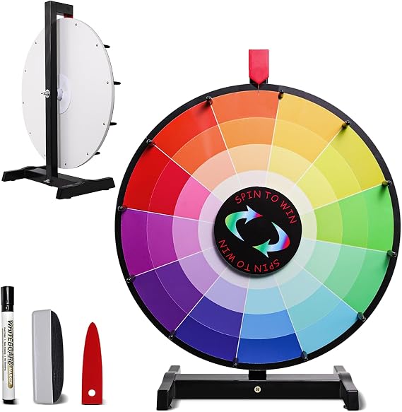 iElyiEsy 18 Inch Tabletop Prize Wheel 12 Slots Spinning Wheel for Fortune Prizes with Dry Erase Marker and Eraser, Editable Spin Wheel for Trade Show Carnival Party Fortune Game