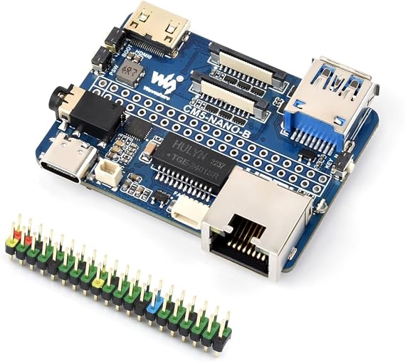 Nano Base Board for Raspberry Pi Compute Module 5 Lite/eMMC Series Board, Same Size as CM5, with CM5 Socket/40PIN GPIO Header/RJ45 Gigabit Eth/16PIN PCIe/HDMI/USB 3.2/Audio/MIPI Interface etc.