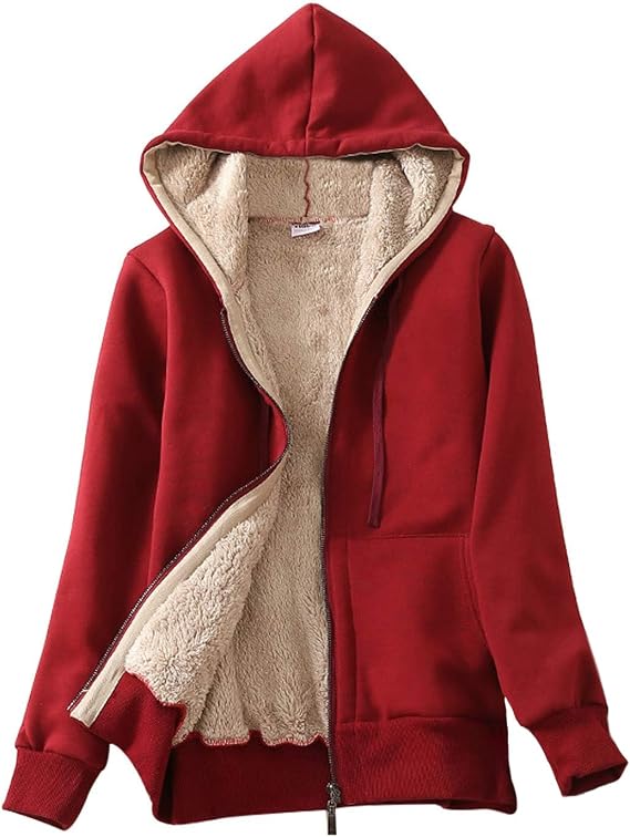 PUWEI Women's Sherpa Lined Zip Up Hoodies Winter Warm Fleece Jackets