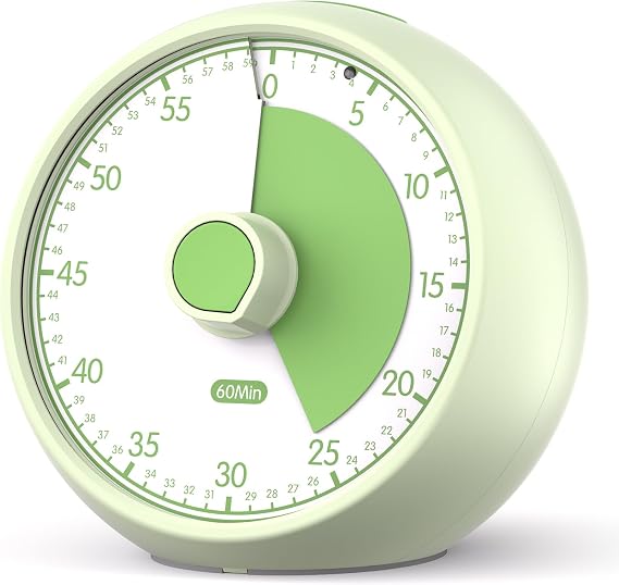 Conchstar Visual Timer for Kids - Silent Timer Analog 60-Minute Countdown for Classroom Learning, Teachers, Children with ADHD/Autism, Homeschooling (Light Green)