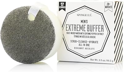 SPONGELLE Mens Extreme Buffer - Body WashShower Gel Sponge - Bergamot Absolute White