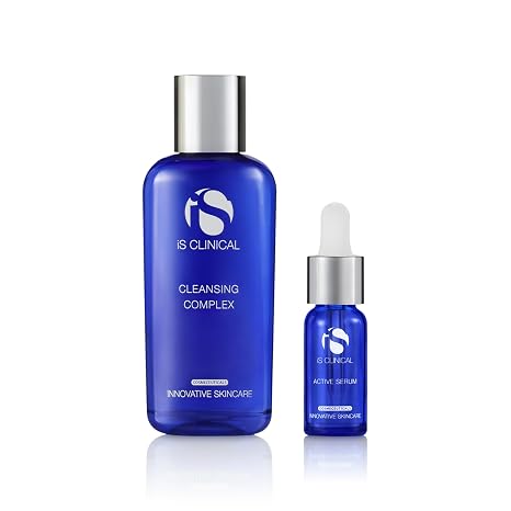 Bundle of iS CLINICAL Cleansing Complex, 3in1 Gentle deep pore cleanser Face Wash Helps blemish-prone skin, 2 Fl Oz + iS CLINICAL Active Serum, Anti-Aging, Helps with acne and pigmentation, 0.5 Fl Oz