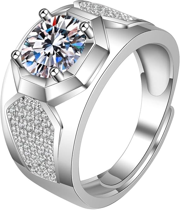 Men's Wedding Rings, 9K/14K/18K White Gold Men Engagement Promise Signet Ring 4 Prongs with Lab Created Diamond