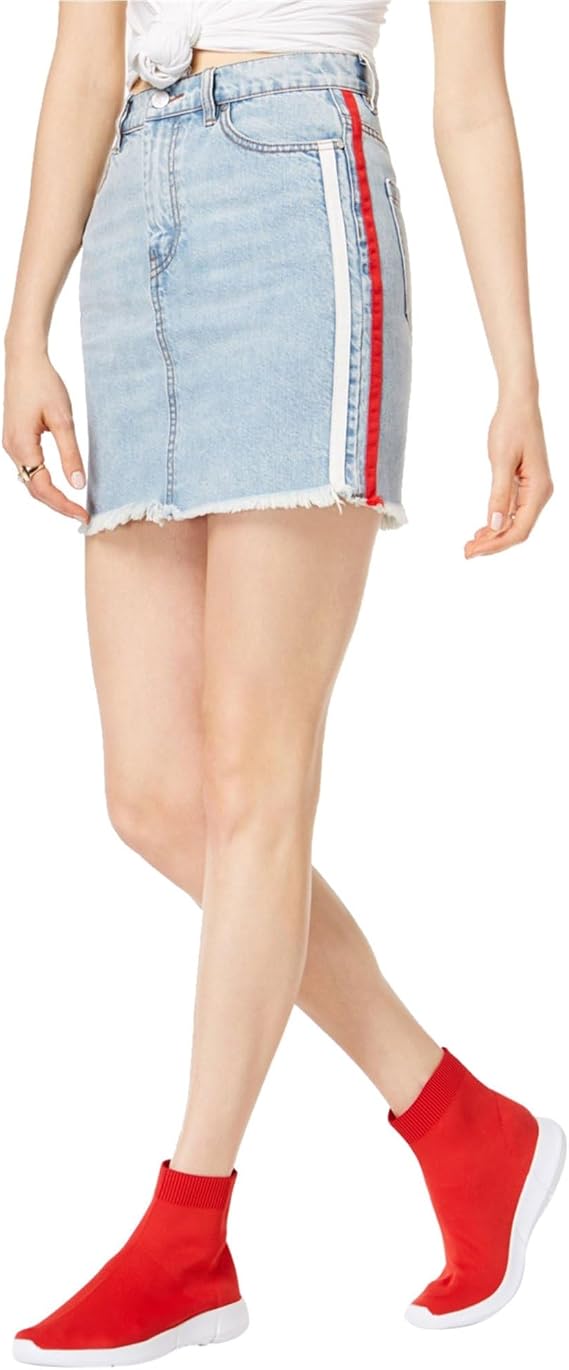 KENDALL + KYLIE Womens Side Stripe Denim Skirt, Blue