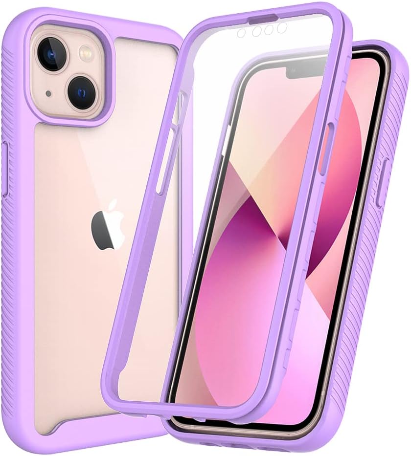 iPhone 12 Mini Case with Built-in Screen Protector, 360 Full Body Protective Cover Heavy Duty Anti-Scratch Shockproof Slim Silicone Bumper Clear Phone Case for iPhone 12 Mini 5.4", Purple