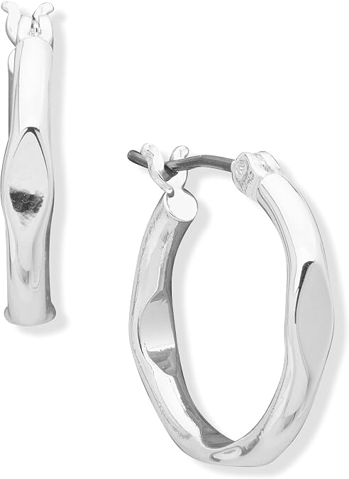 ANNE KLEIN Women's Silver Hoop Pierced Earring Featuring Pinched Design