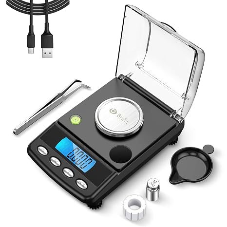 AMIR 20g/0.001g Digital Milligram Scale, Precision Electronic Scale with 6 Units, USB & Battery Powered, Tare, Calibration Weights, Tweezers, Pocket Microgram Scale for Powder Medicine, Jewelry