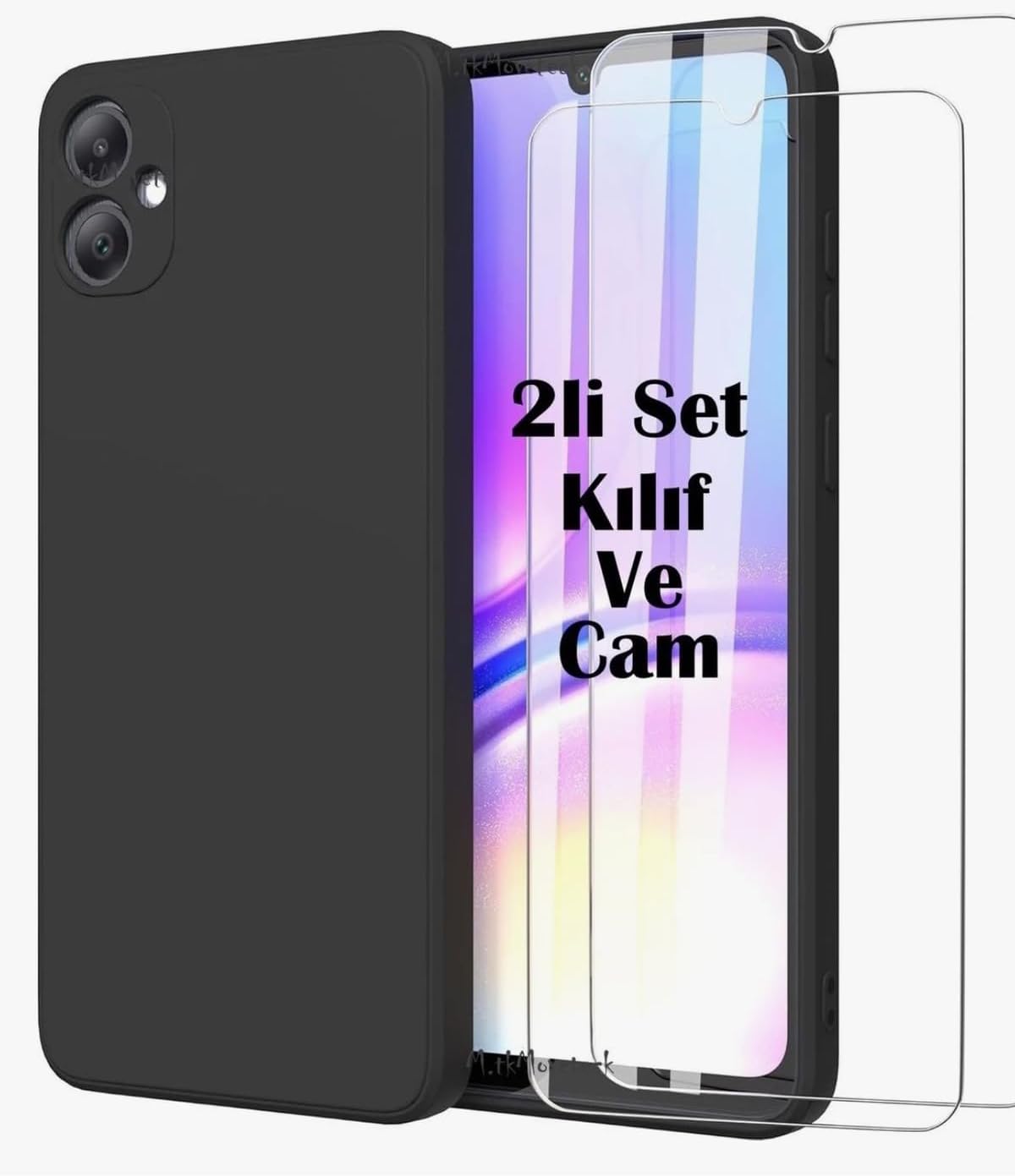 CONSTRAIN - Samsung Galaxy A07 ile uyumlu Kılıf Kamera Korumalı Yumuşak Renkli Silikon + 9H Ekran Koruyucu Cam 2in1 Set - Siyah