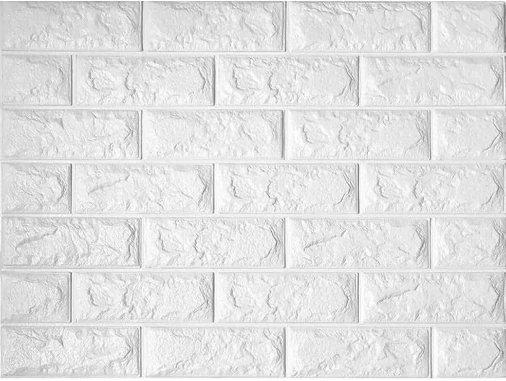 UKAB DEKOR Kendinden Yapışkanlı Beyaz Esnek Köpük Taş Desen Duvar Kağıdı Paneli 50 X 70cm (1 adet 0,35m²) Beyaz 50 x 70