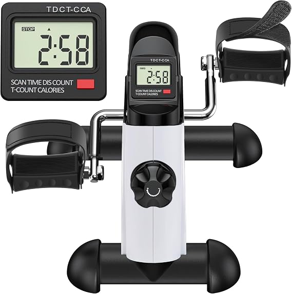 Under Desk Bike Pedal Exerciser - Mini Exercise Bike for Arm/Leg Exercise, Pedal Exerciser for Seniors with LCD Display