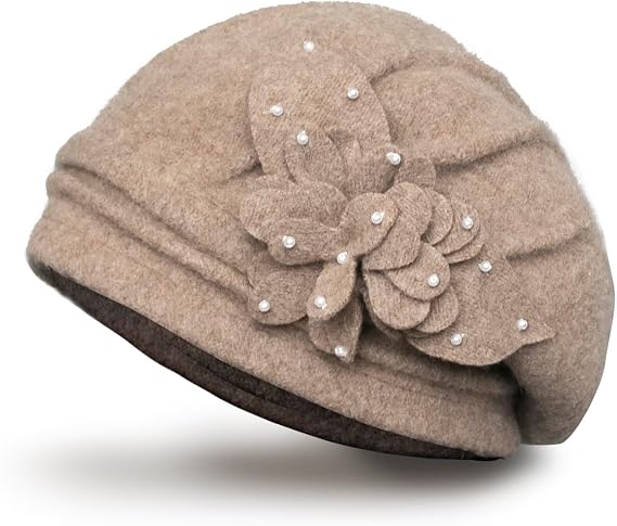 Dahlia Women's Winter Hat - Wool Cloche/Bucket Hat, Slouch, Flower
